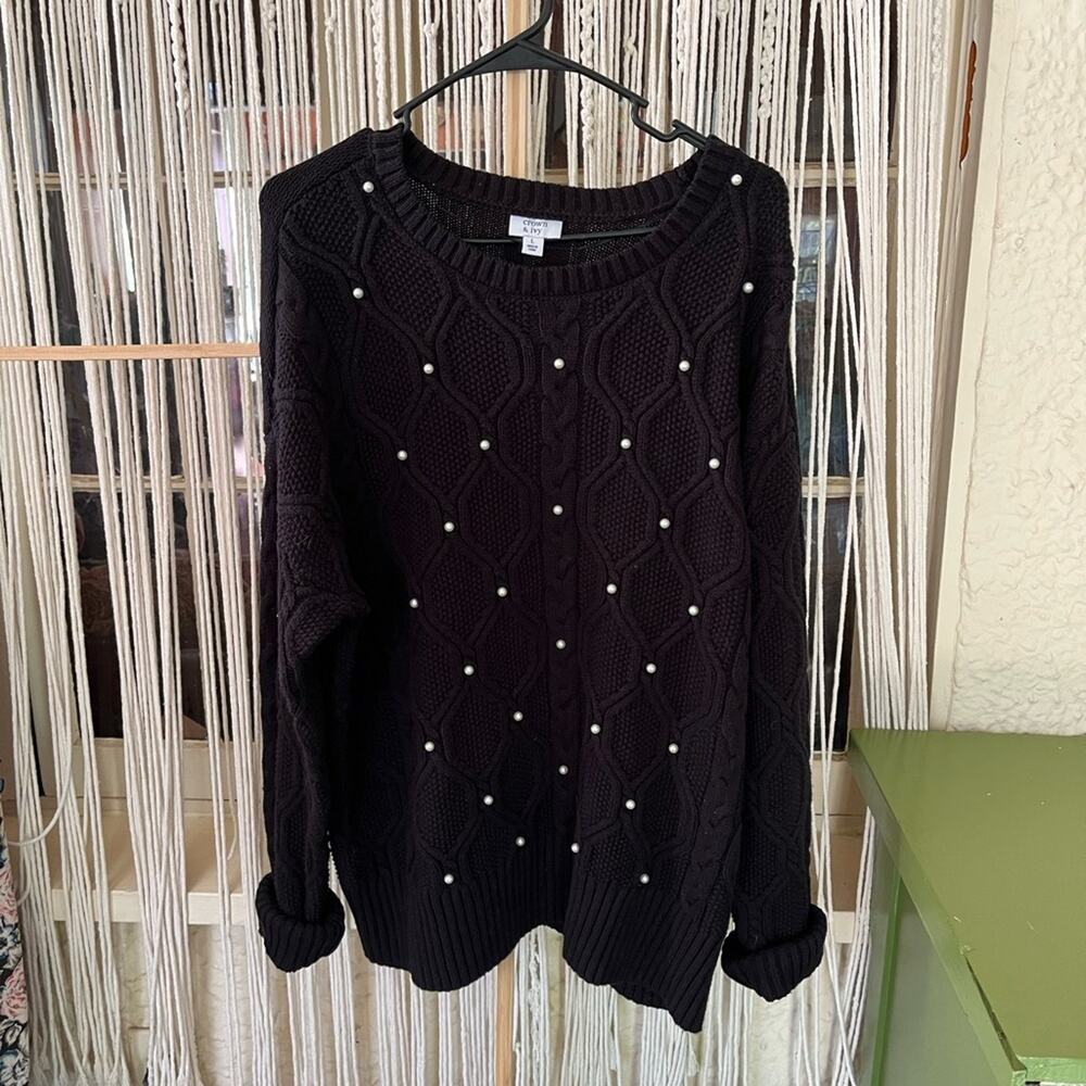Crown & Ivy Black Sweater with Pearl Details (B)